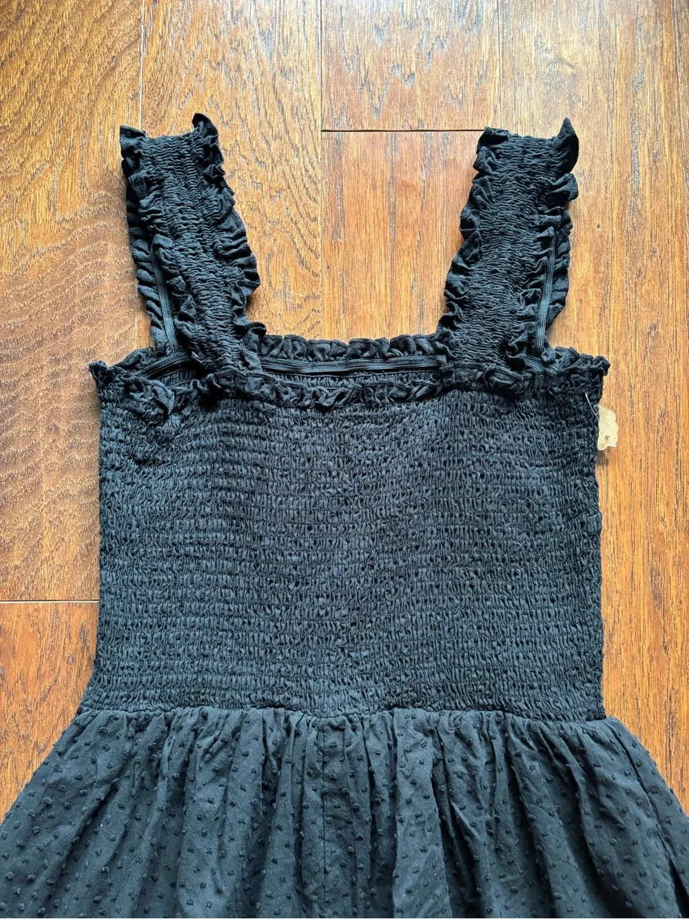 Black Smocked Romper Ruffle Strap Swiss Dot Shorts | Size L - Picture 9 of 11